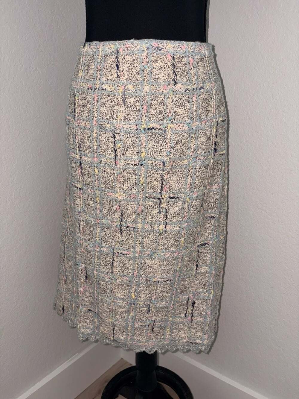 LIHLI at Saks Fifth Avenue 100% Wool Pastel Plaid Tweed Midi Skirt